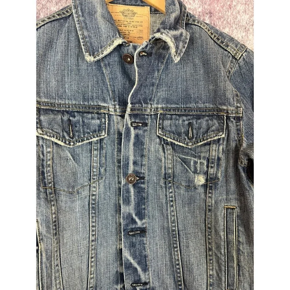 OLD NAVY Jacket Womens M Blue Denim Jean Cropped‎ Trucker Wash Y2K Retro 80s 90s